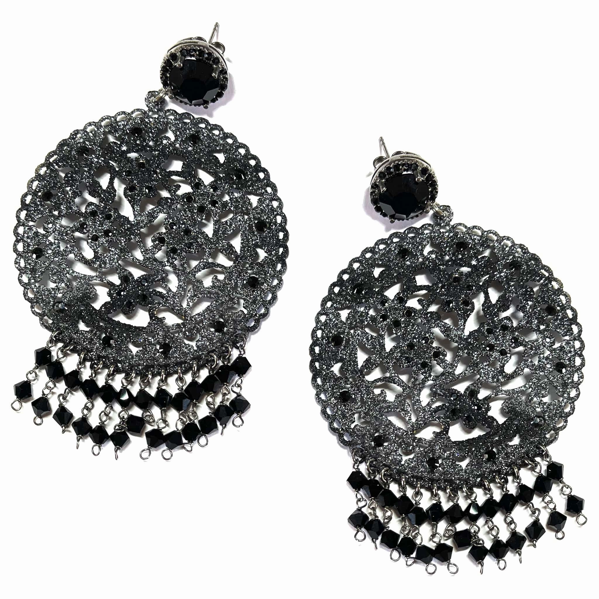 Giora' Earrings with Black Glitter and Swarovski Crystal
