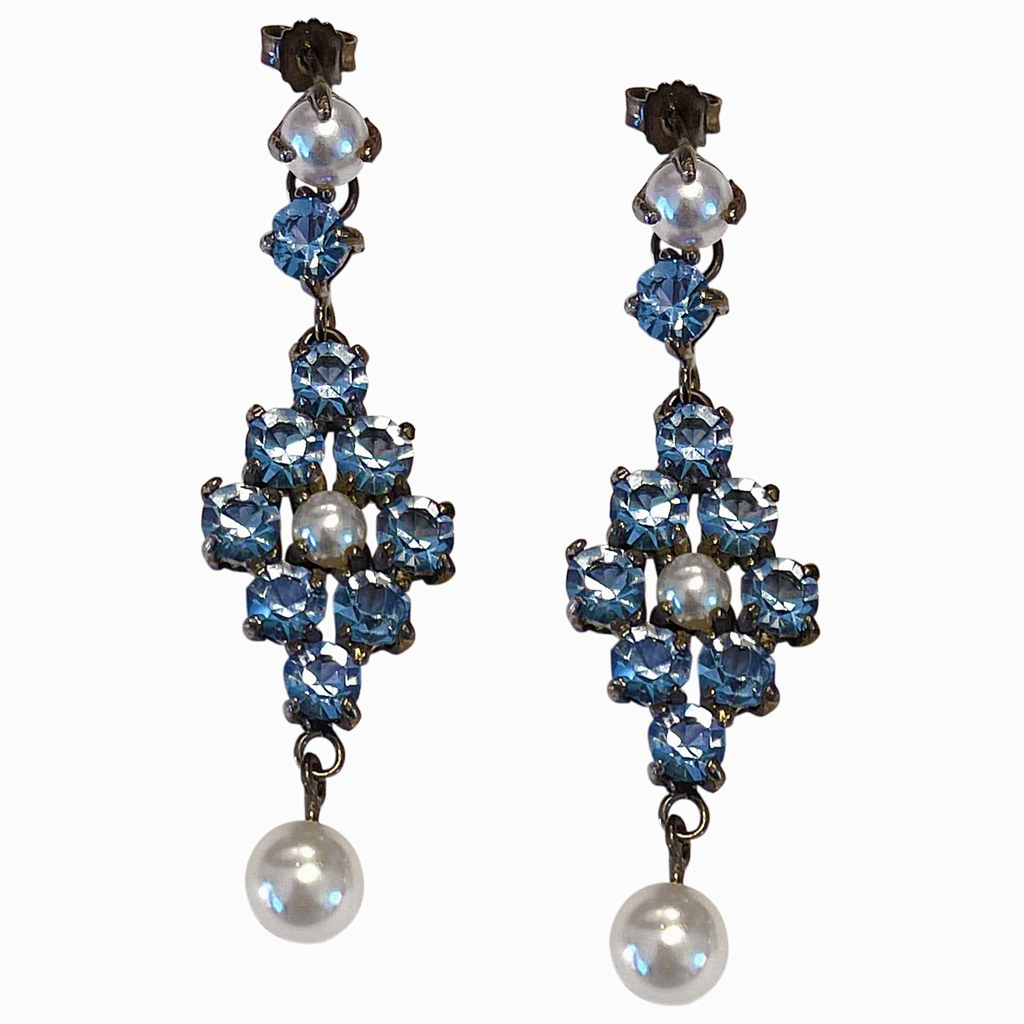 Giora' Earrings with Blue Swarovski Crystal and Pearl