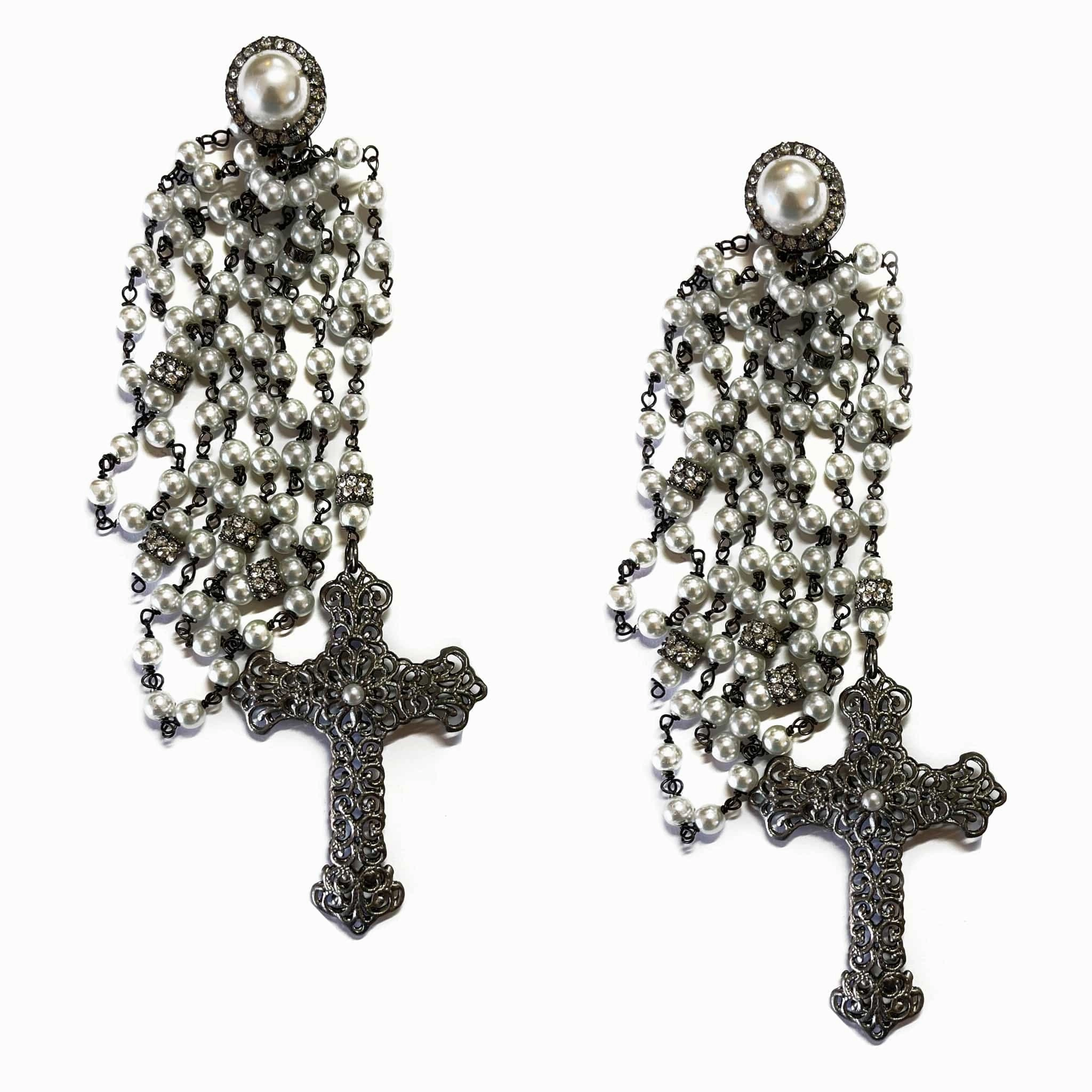 Giora' Eternity Fashion Cross Earrings with Pearls and Swarovski Crystals Elements