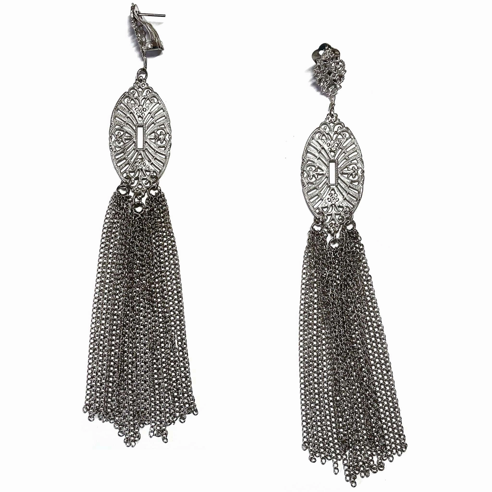 Giora' Italian Filigrain Oval Earrings with Long Fringe Pendant