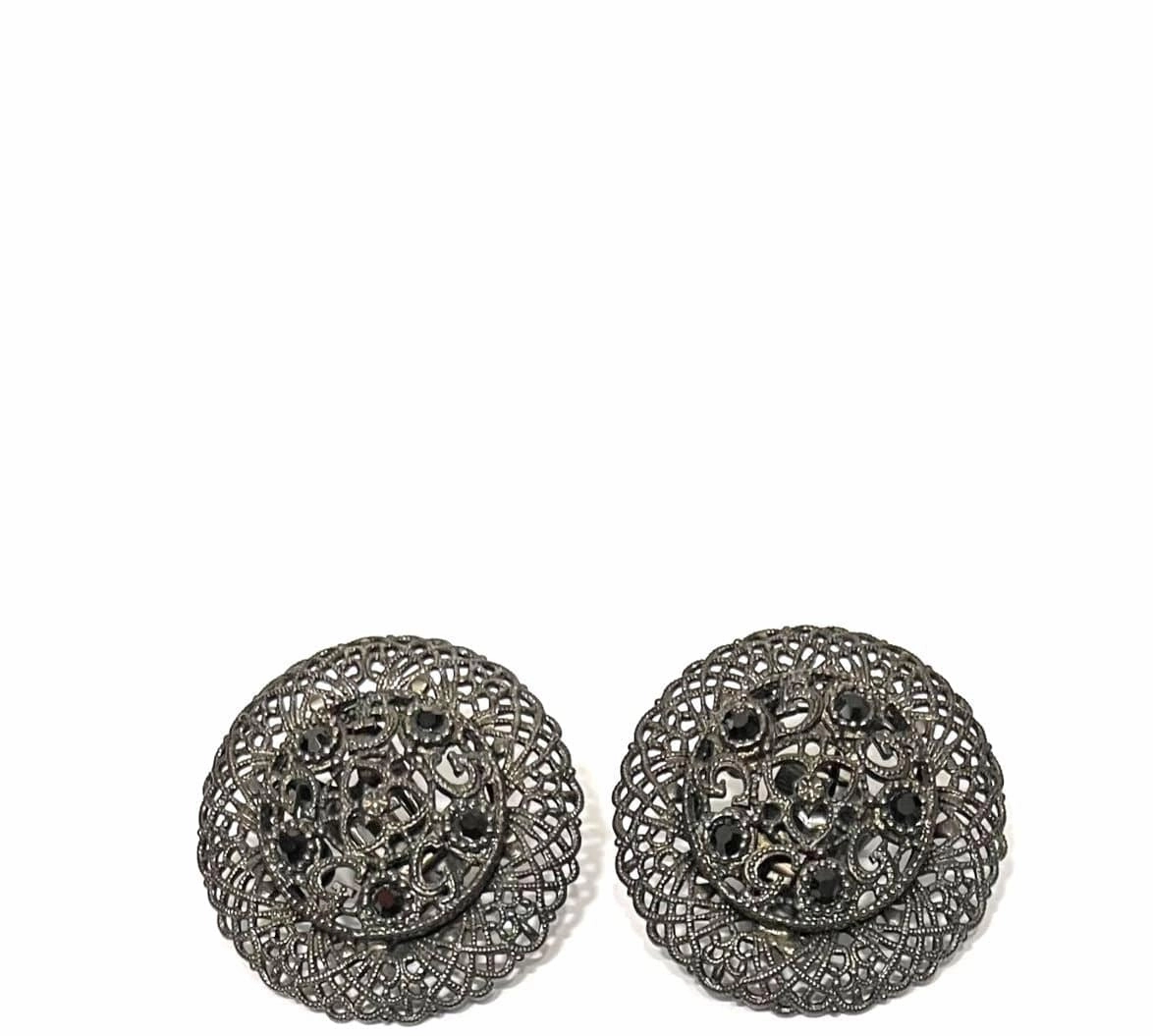 Giora' Italian Filigrain Round Earrings Ruthenium