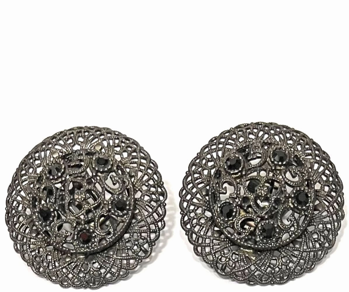 Giora' Italian Filigrain Round Earrings Ruthenium