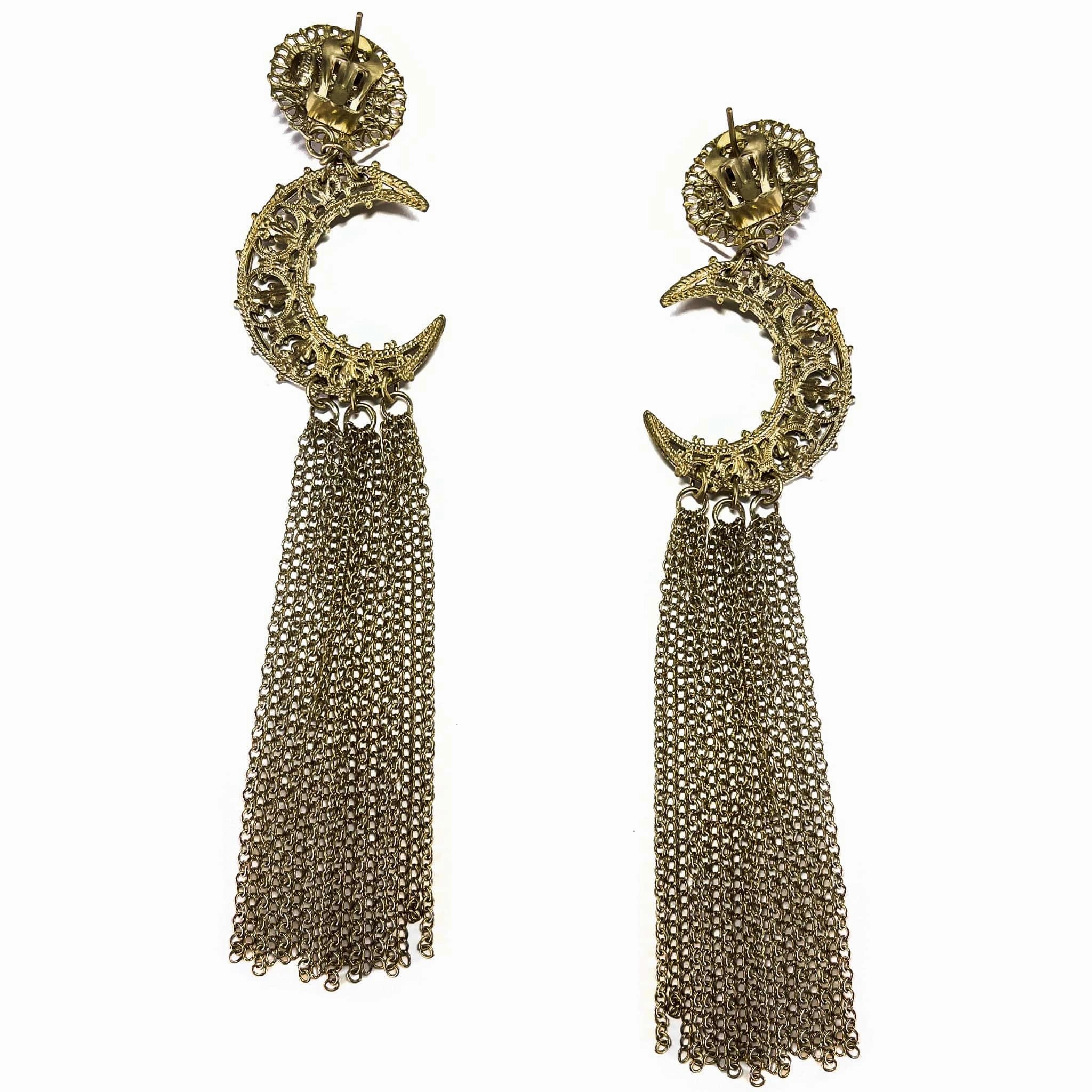 Giora' Moon Earrings with Long Fringe Pendant