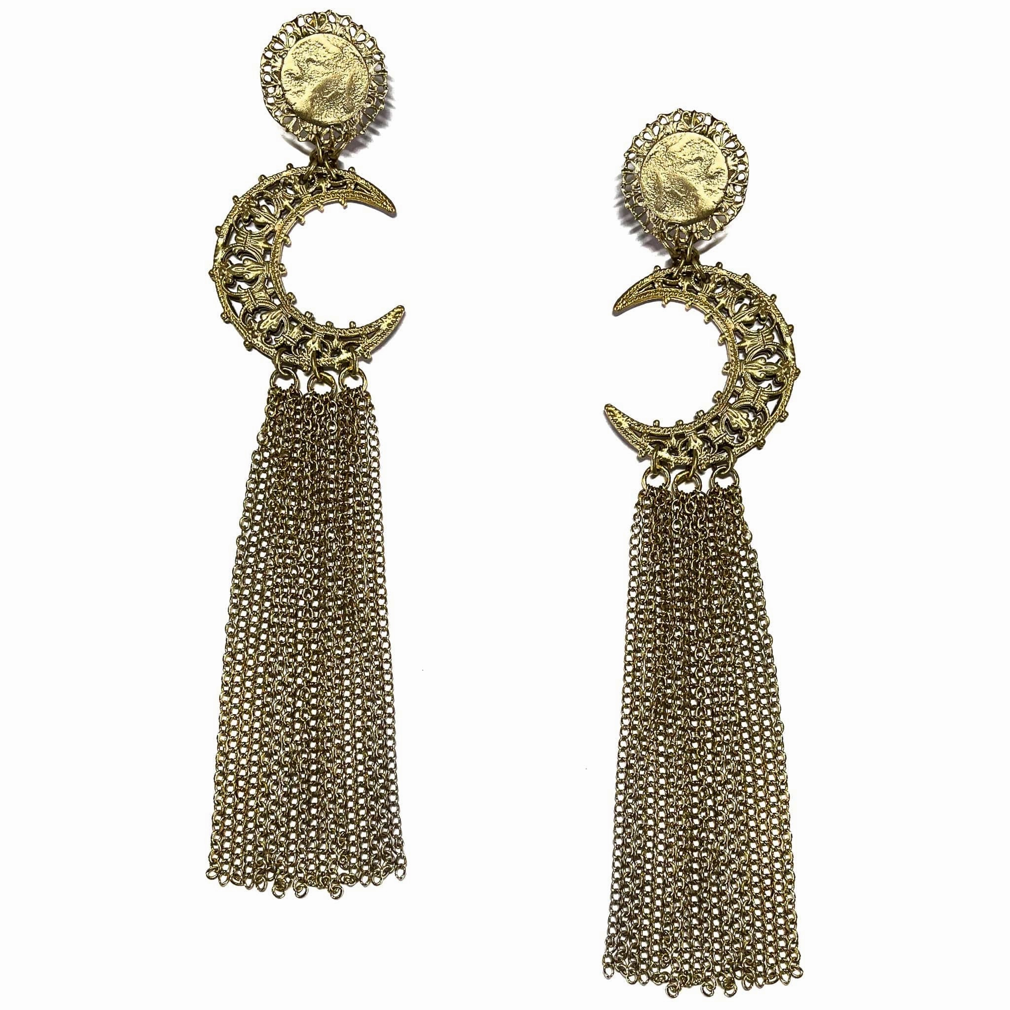 Giora' Moon Earrings with Long Fringe Pendant