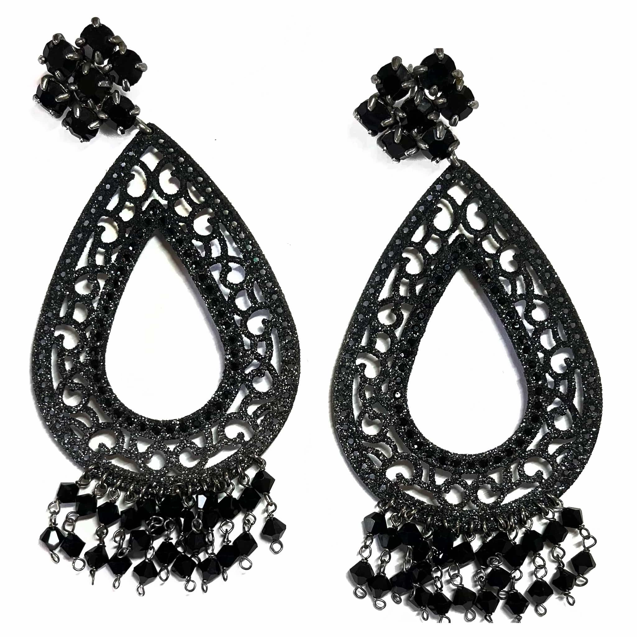 Giora' Oval Earrings Black Glitter and Swarovski Crystal