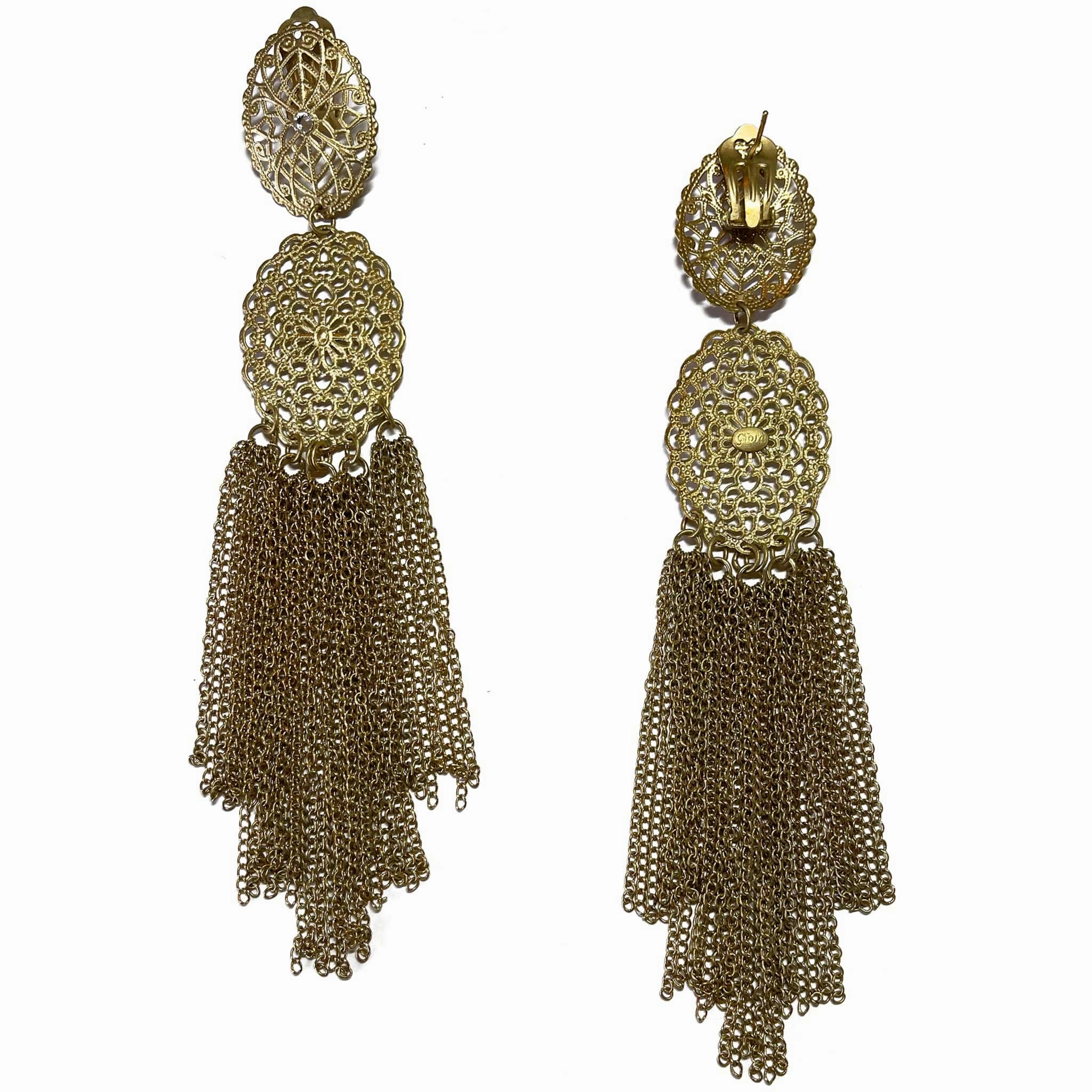 Giora' Oval Earrings with Long Fringe Pendant