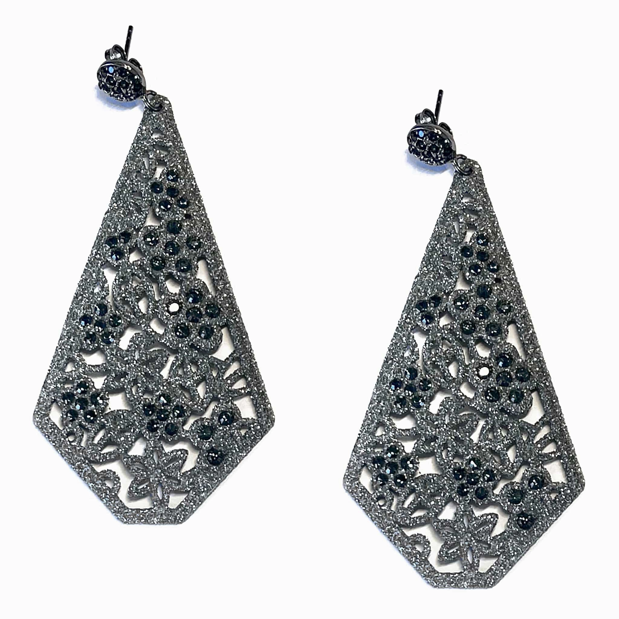 Giora' Rhombus Earrings Black Glitter and Swarovski Crystal