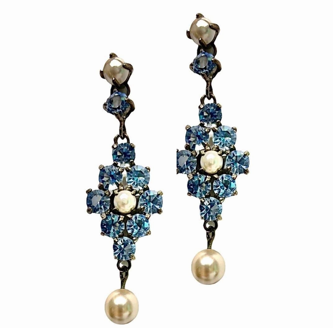 Giora Pendant Earrings With Pearl & Swarovski Crystal Turquoise