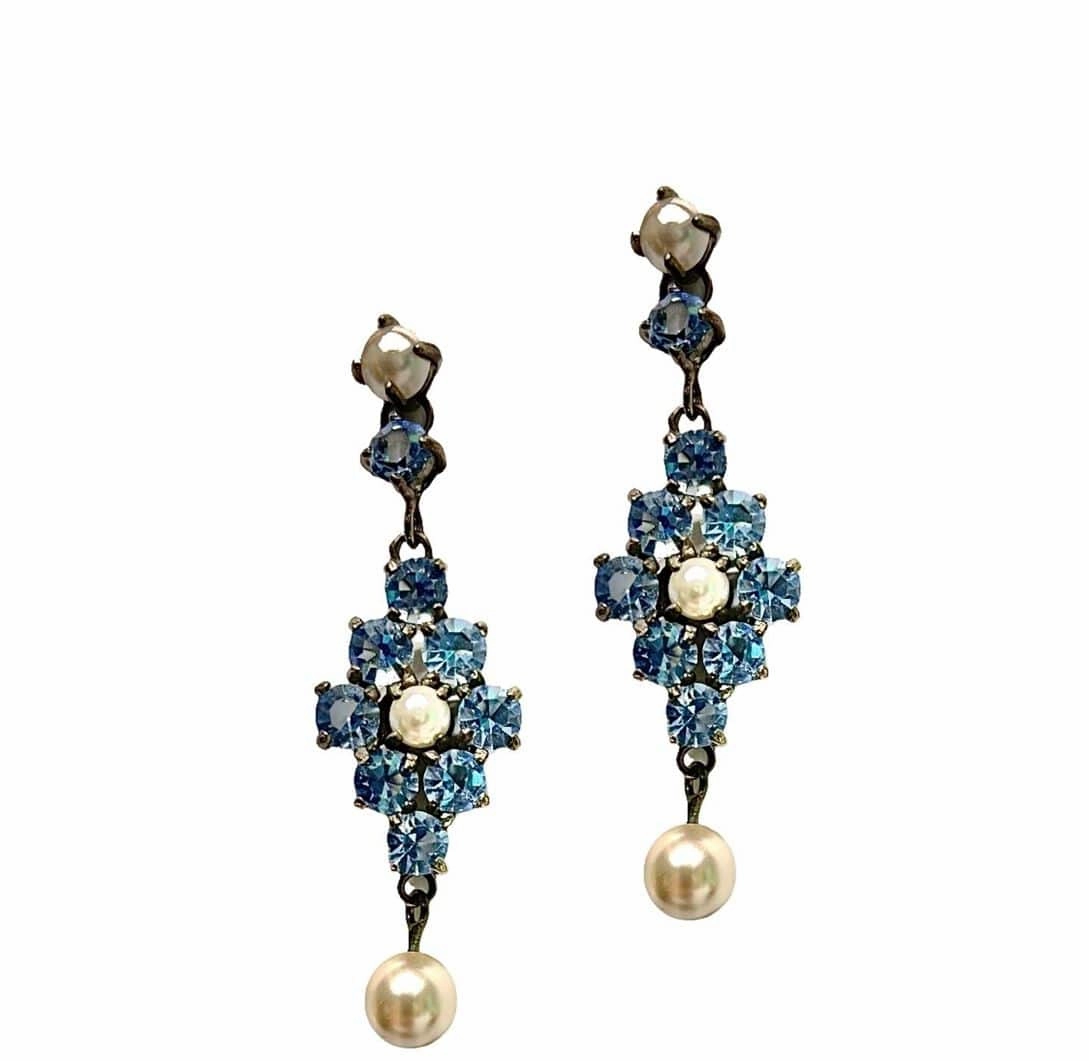 Giora Pendant Earrings With Pearl & Swarovski Crystal Turquoise
