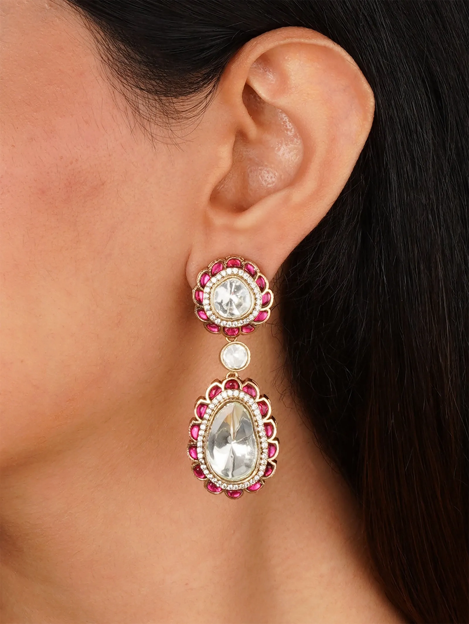 Gold Plated Faux Polki Earrings - PK-E113
