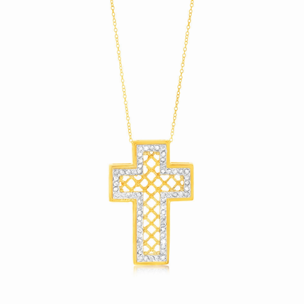 Gold Plated Sterling Silver 1/2 Carat Diamond Cross Pendant on 45cm Chain