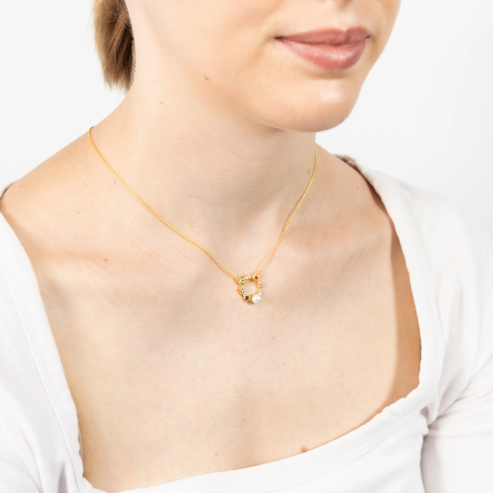 Gold Plated Sterling Silver Cubic Zirconia Simulated Pearl Pendant With 45cm Chain