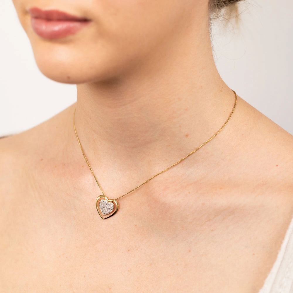 Gold Plated Sterling Silver Double Heart 0.05Ct Diamond Pendant