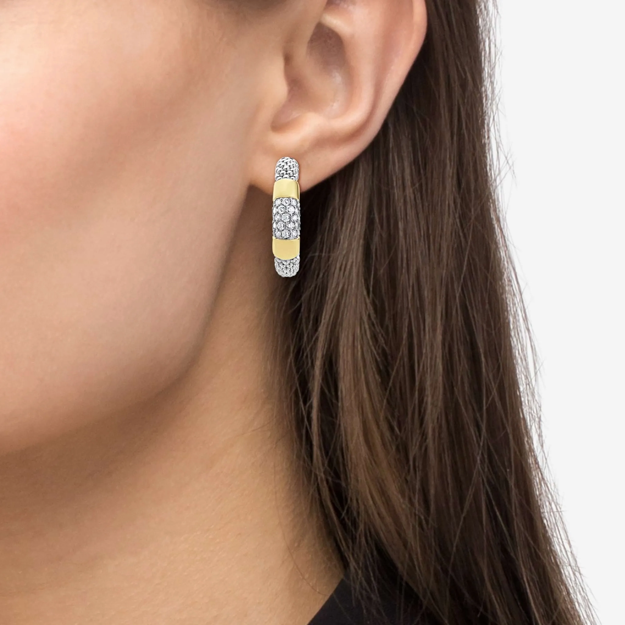 Gold Station Diamond Hoop Earrings