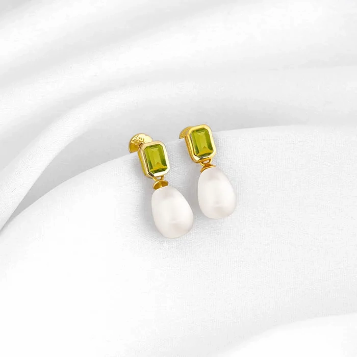 Golden Amber &amp; Pearl Earrings