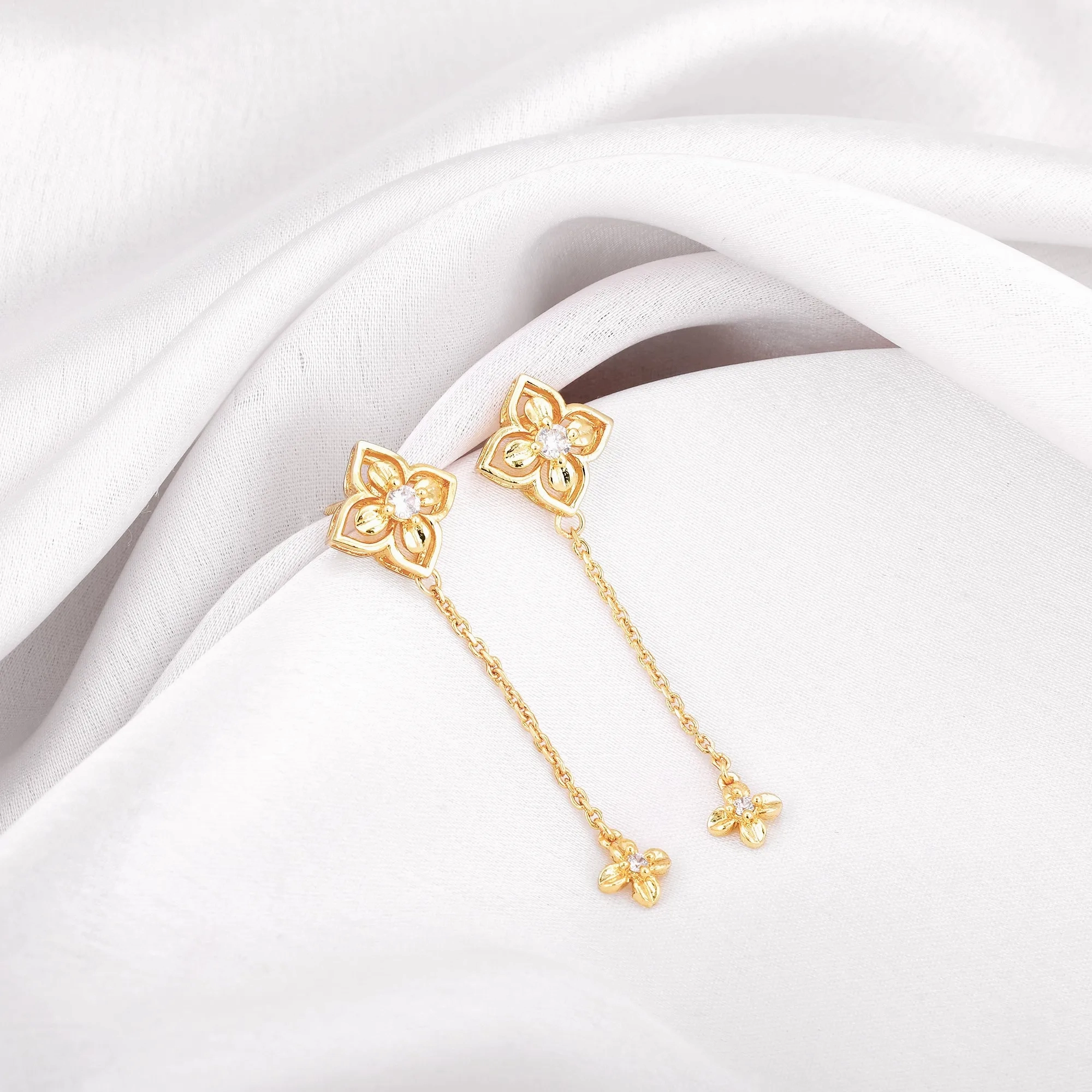 Golden Artsy Floral Earrings