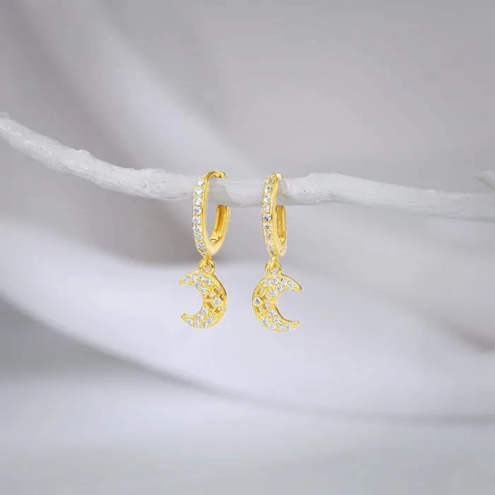 Golden Beautiful Moon Hoop Earrings