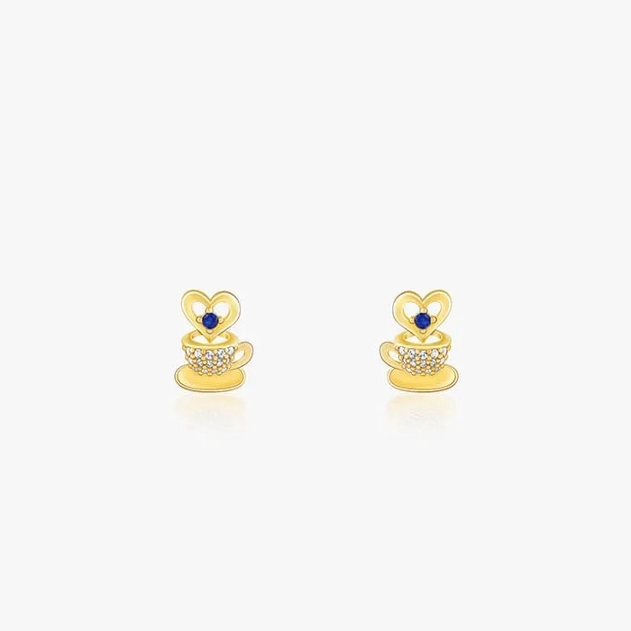 Golden Coffee Love Stud Earrings