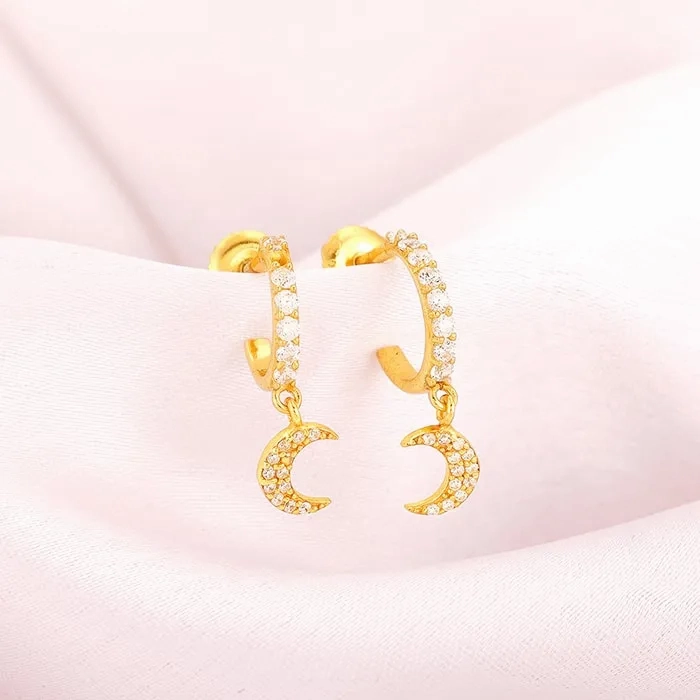 Golden Crescent Moon Dangling Earrings