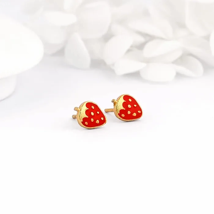 Golden Cute Strawberry Kids Earrings (4-12 yrs)