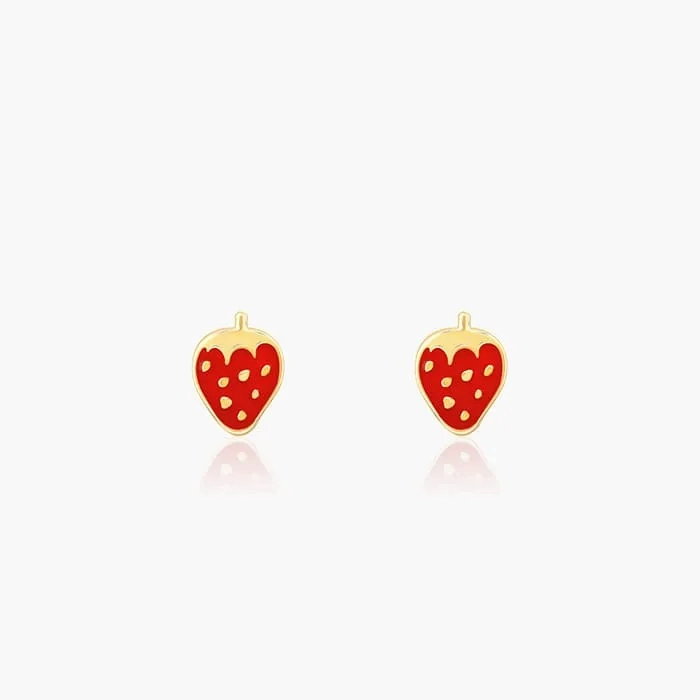 Golden Cute Strawberry Kids Earrings (4-12 yrs)