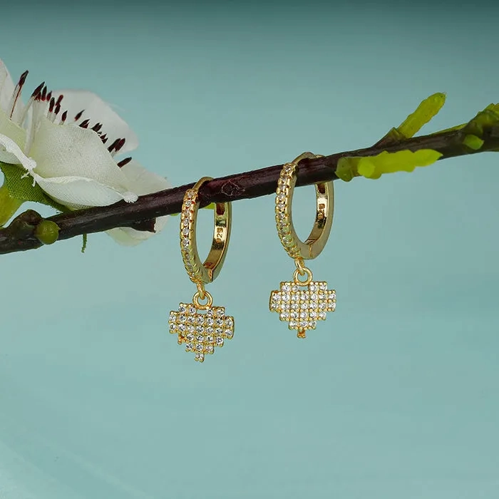 Golden Hanging Heart Hoop Earrings