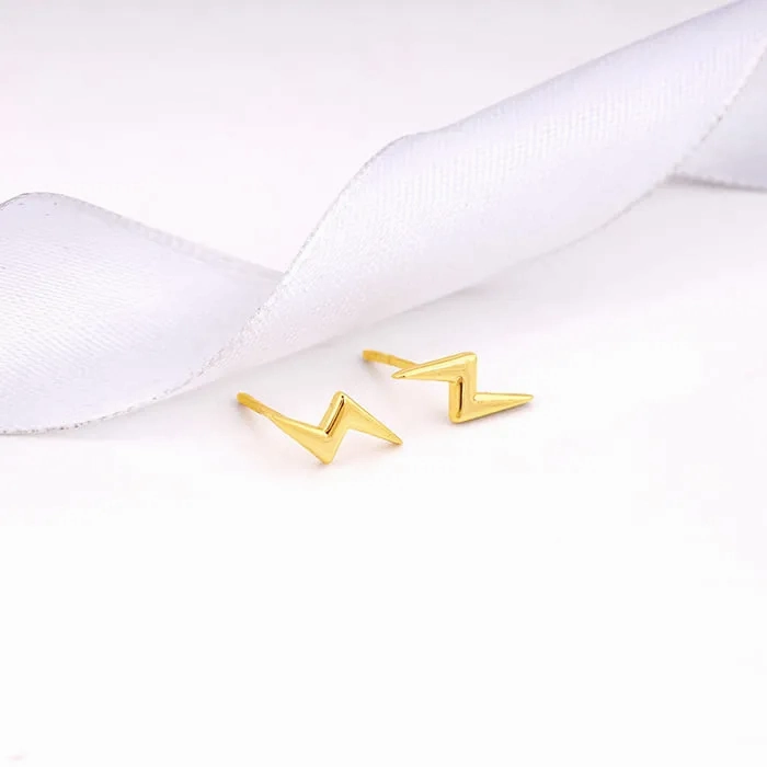 Golden Lightning Bolt Stud Earrings