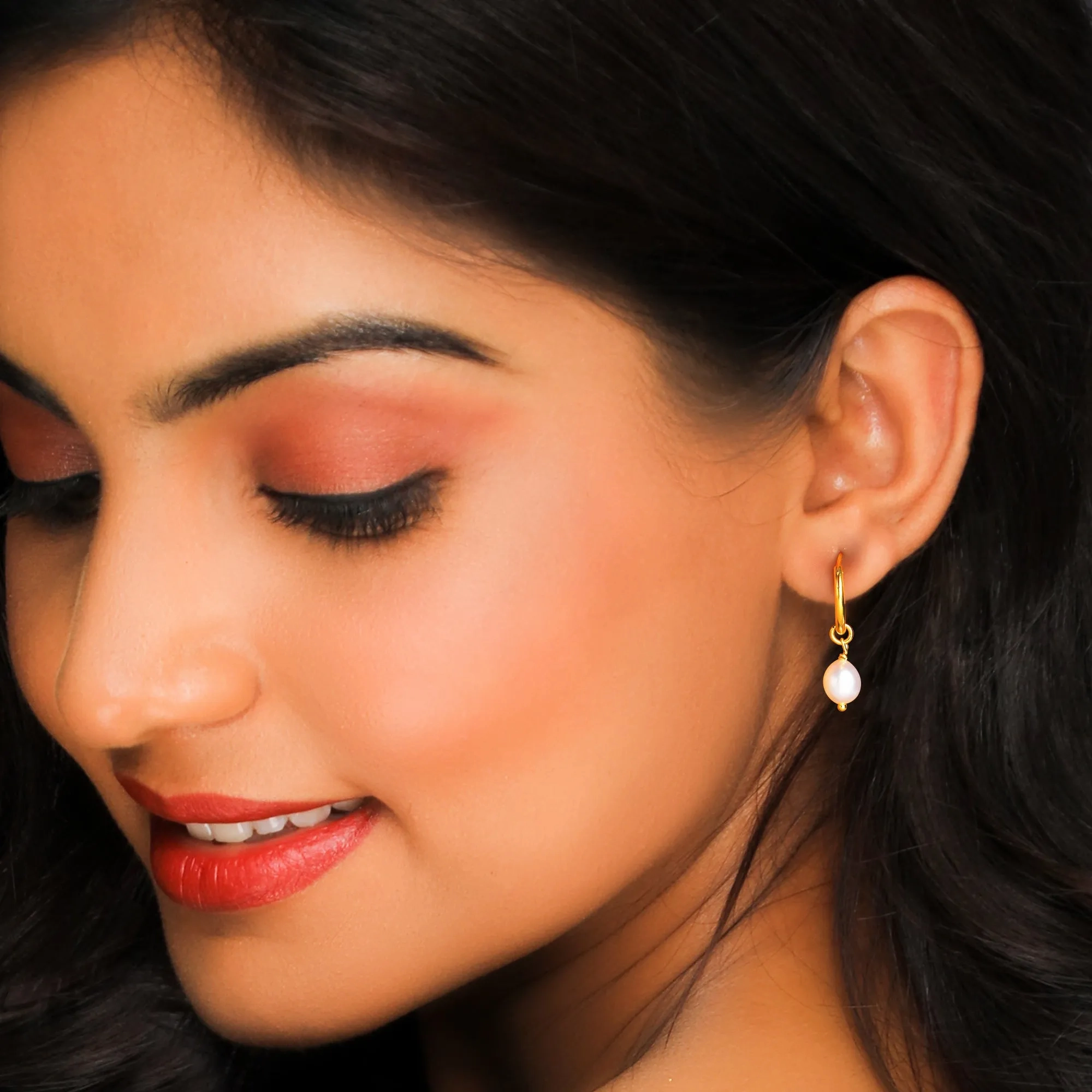 Golden Pearl Drop Hoops