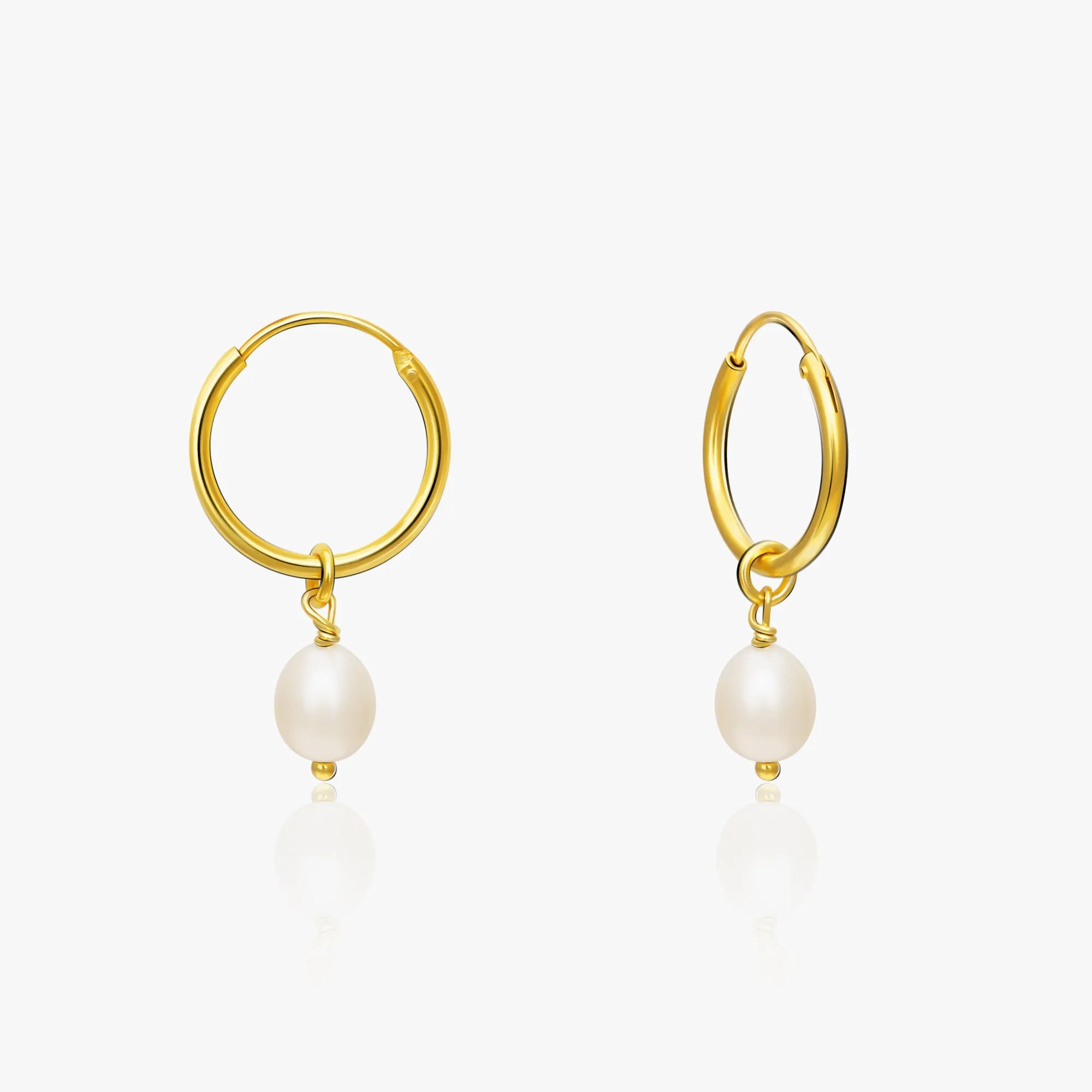 Golden Pearl Drop Hoops