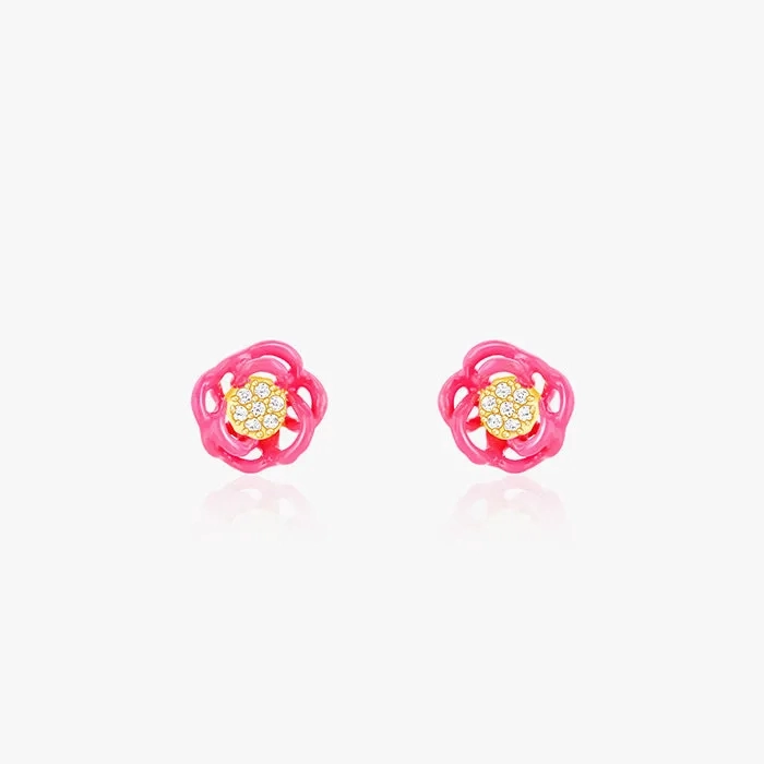 Golden Pink Brahma Kamal Bud Earrings