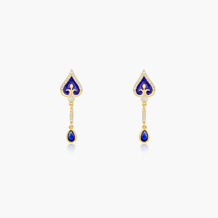 Golden Royal Blue Dangle Earrings