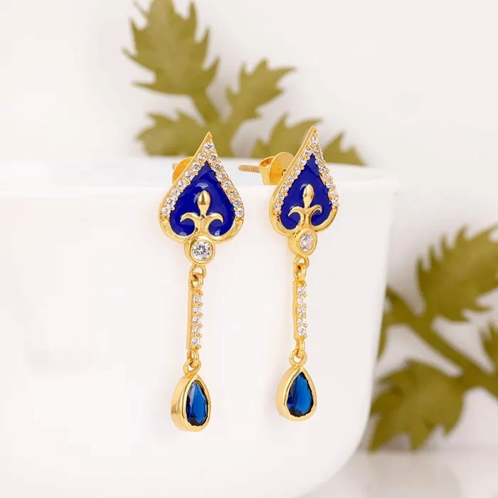 Golden Royal Blue Dangle Earrings