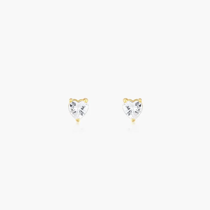 Golden Solitaire Heart Studs