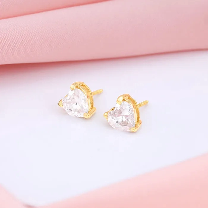 Golden Solitaire Heart Studs
