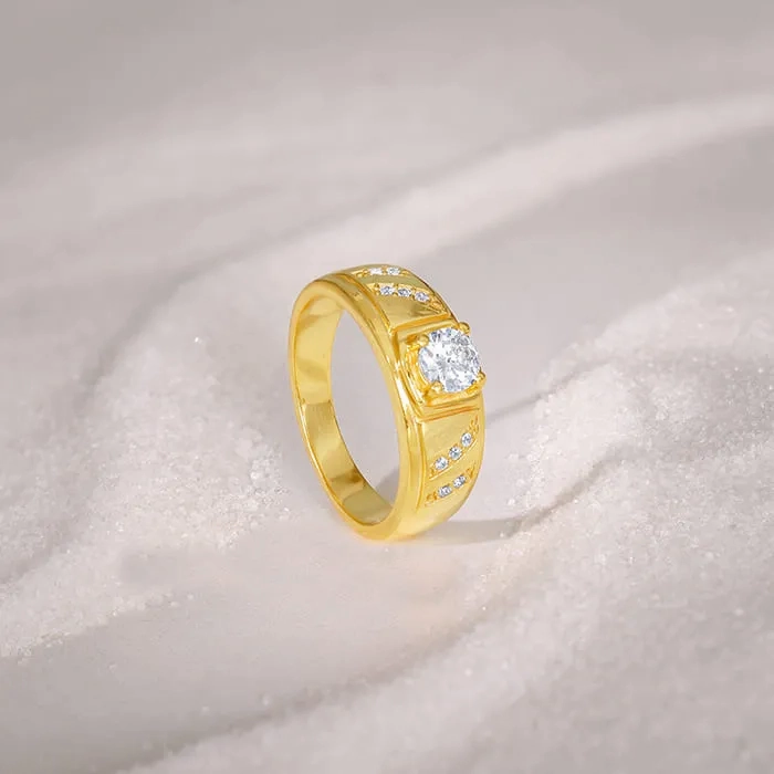 Golden Zircon Ornate Ring For Him