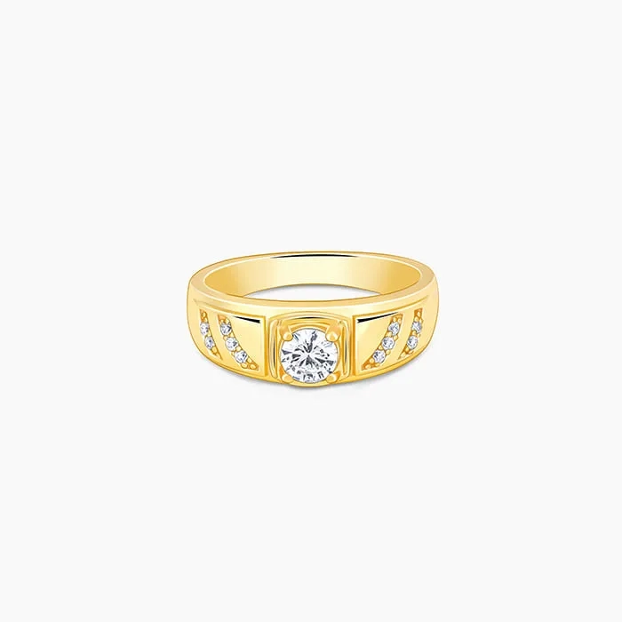 Golden Zircon Ornate Ring For Him