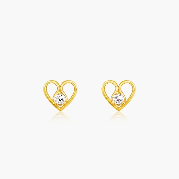 Golden Zircon Studded Heart Earrings