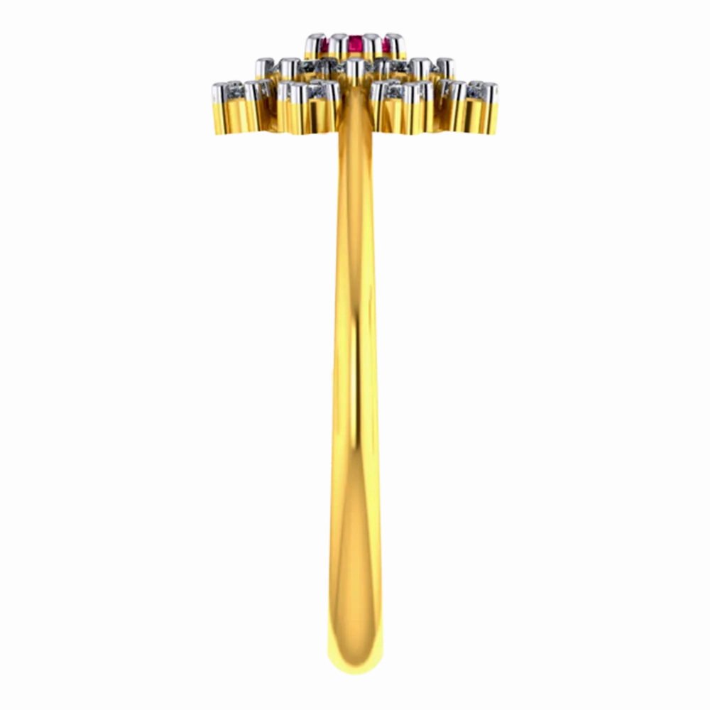 Gorgeous 14k Gold And Diamond Ring From Women Adorned With Red Gemstone