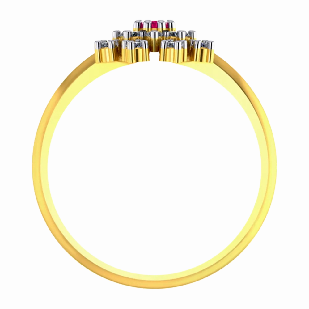 Gorgeous 14k Gold And Diamond Ring From Women Adorned With Red Gemstone