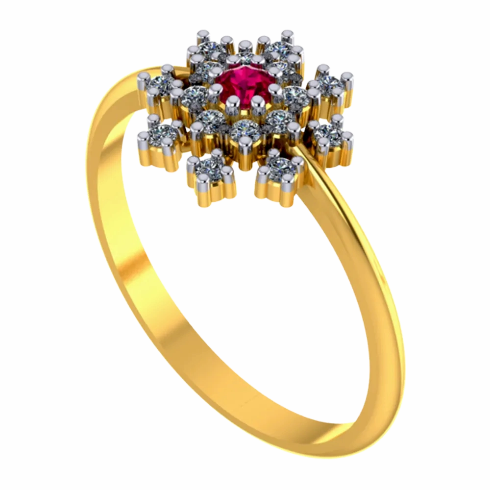 Gorgeous 14k Gold And Diamond Ring From Women Adorned With Red Gemstone