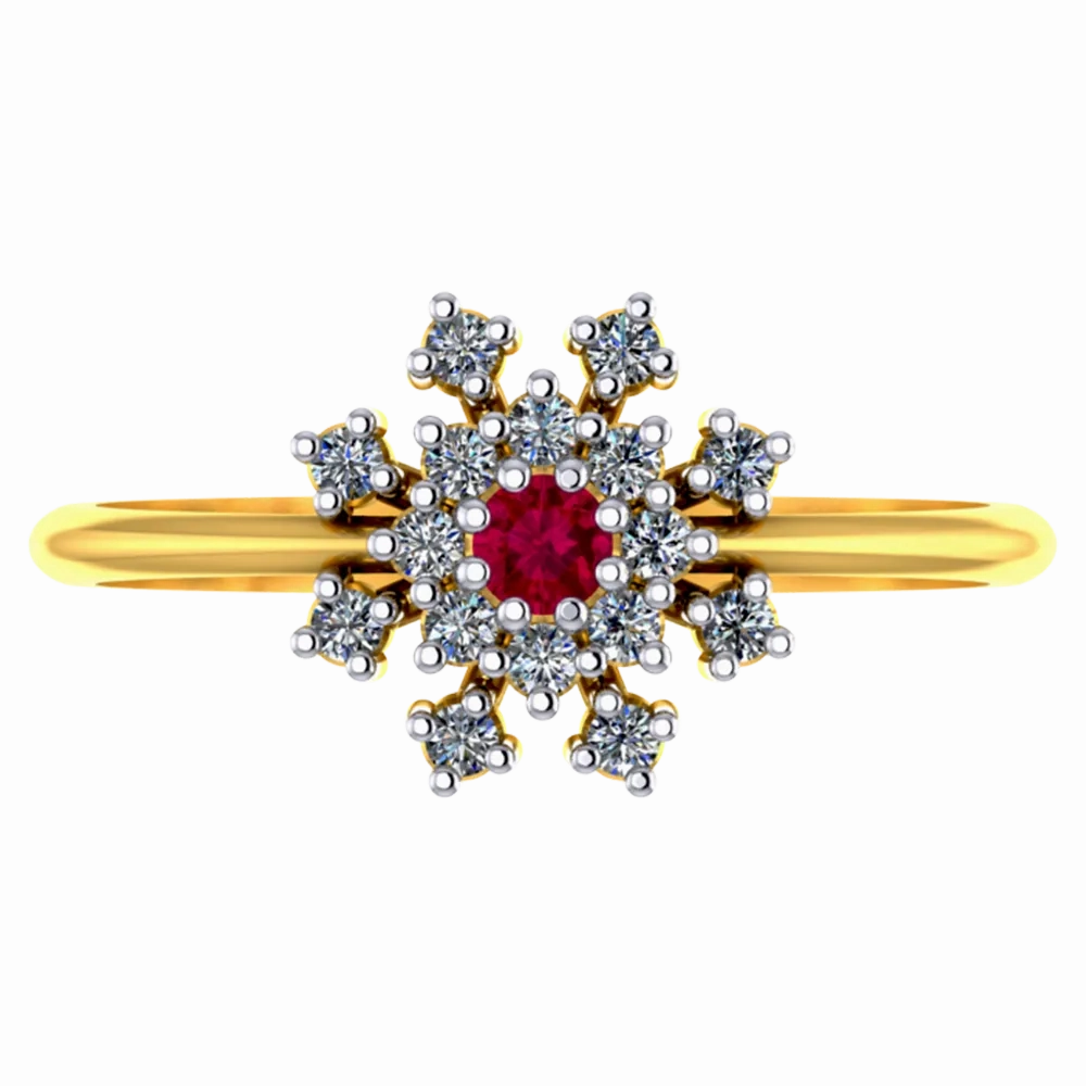 Gorgeous 14k Gold And Diamond Ring From Women Adorned With Red Gemstone