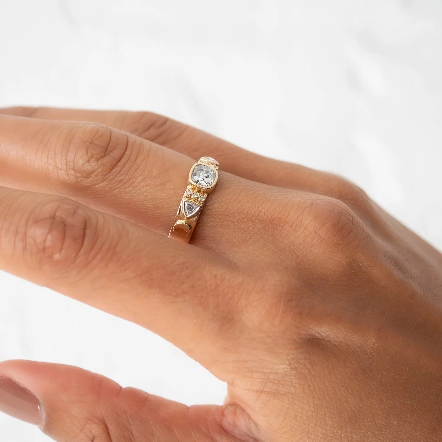 Gray &amp; White Diamond Totem Ring