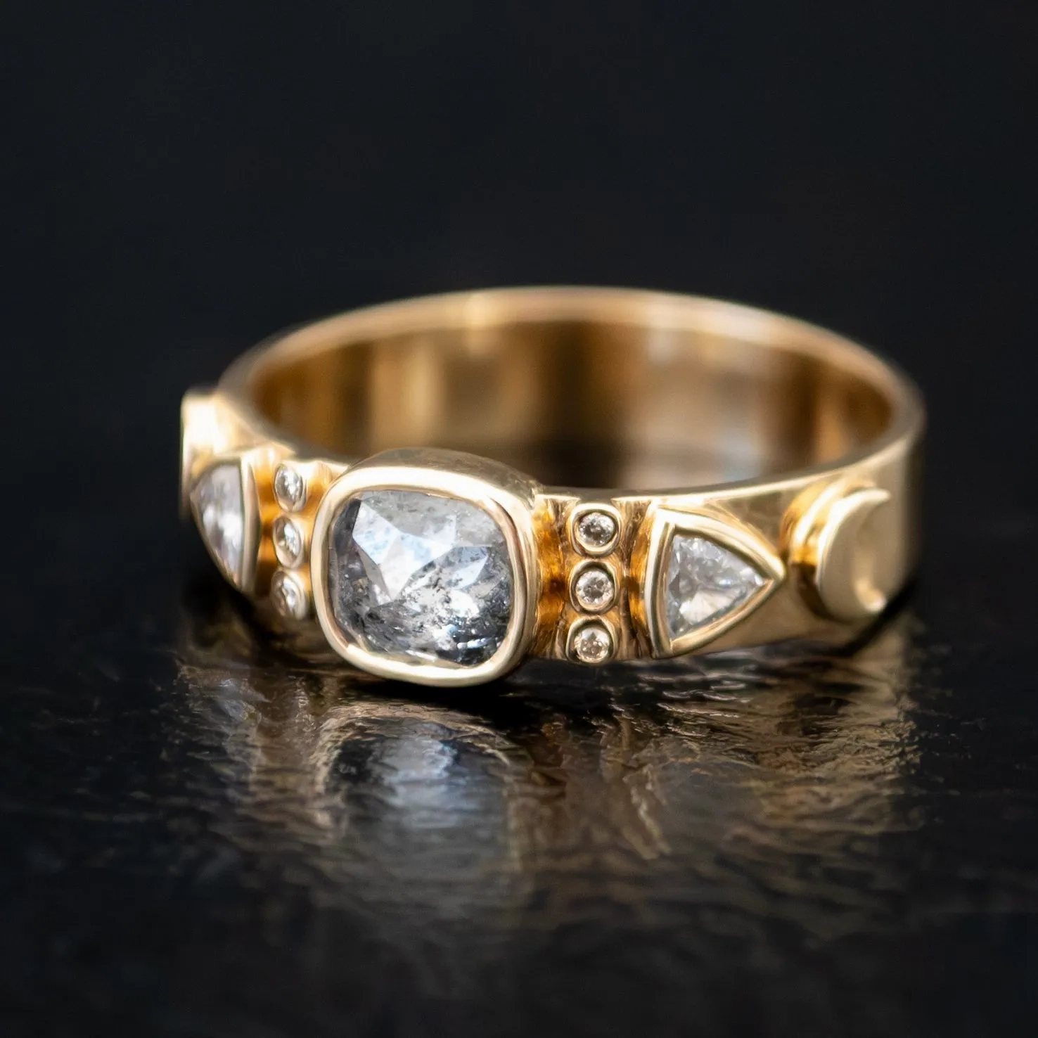 Gray &amp; White Diamond Totem Ring