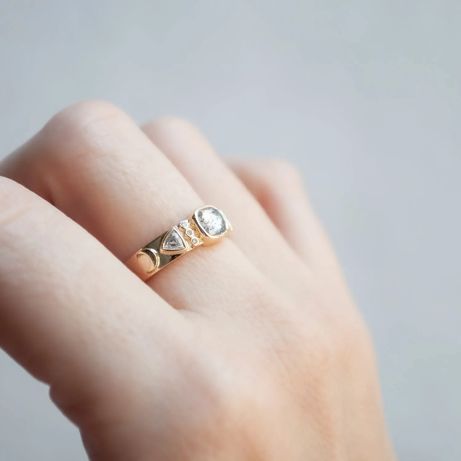 Gray &amp; White Diamond Totem Ring