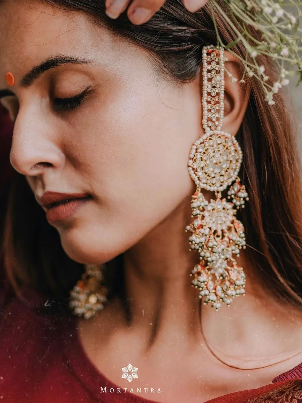 Green Color Gold Plated Jadau Kundan Earrings - ME795