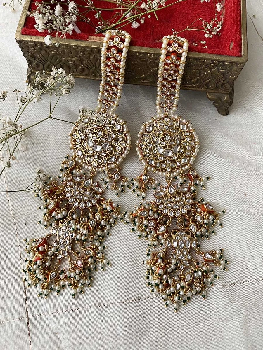 Green Color Gold Plated Jadau Kundan Earrings - ME795