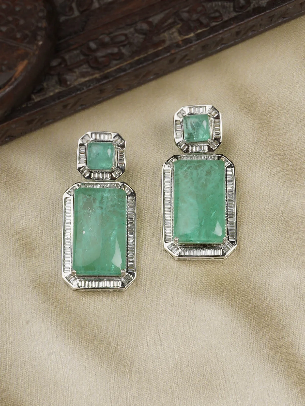 Green Color Silver Plated Contemporary Earrings - CC-EAR12GR