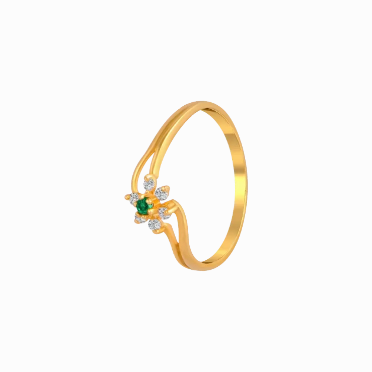 Green Stone Studded Fancy Gold Ring Design