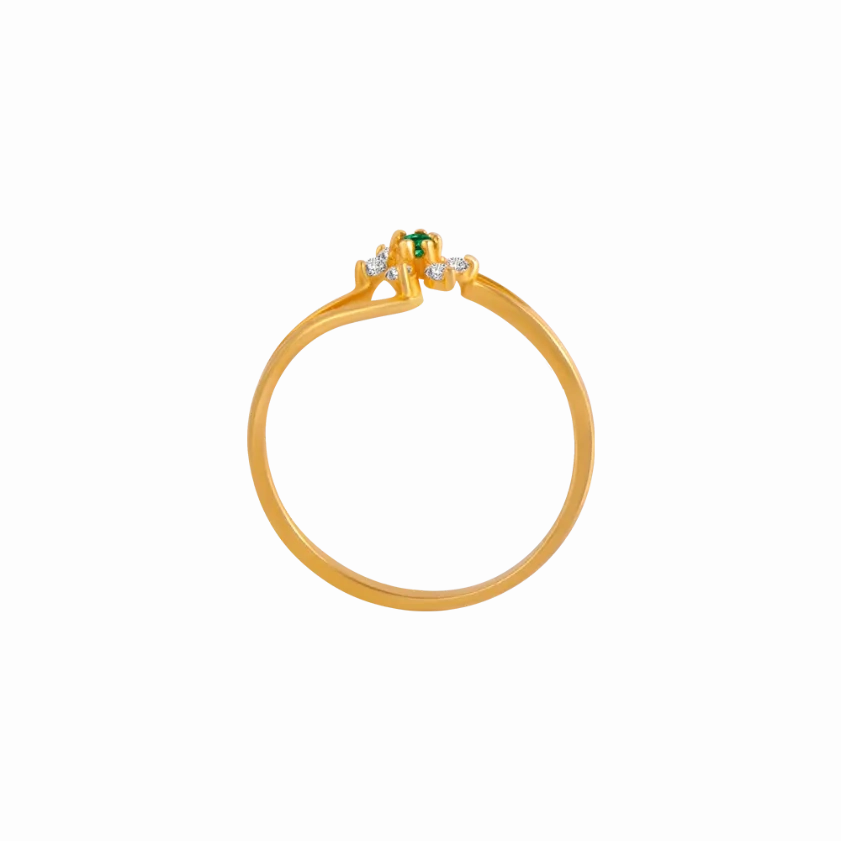 Green Stone Studded Fancy Gold Ring Design