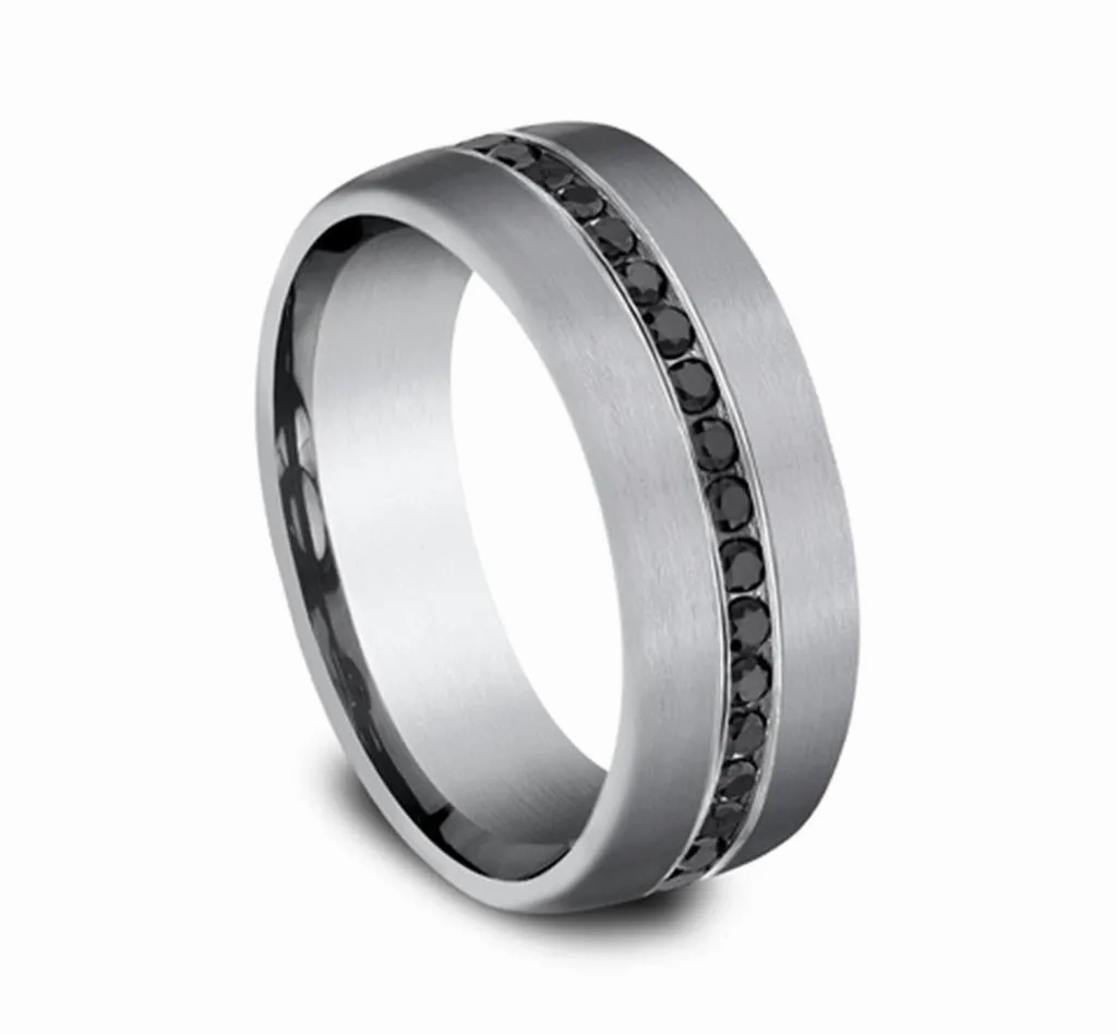 Grey Tantalum ??The Edison?? 7.5mm Black Diamond Channel Set Wedding Band